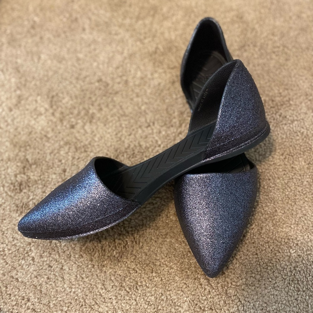 Native Audrey Flat, Charcoal Sparkle Sz 8